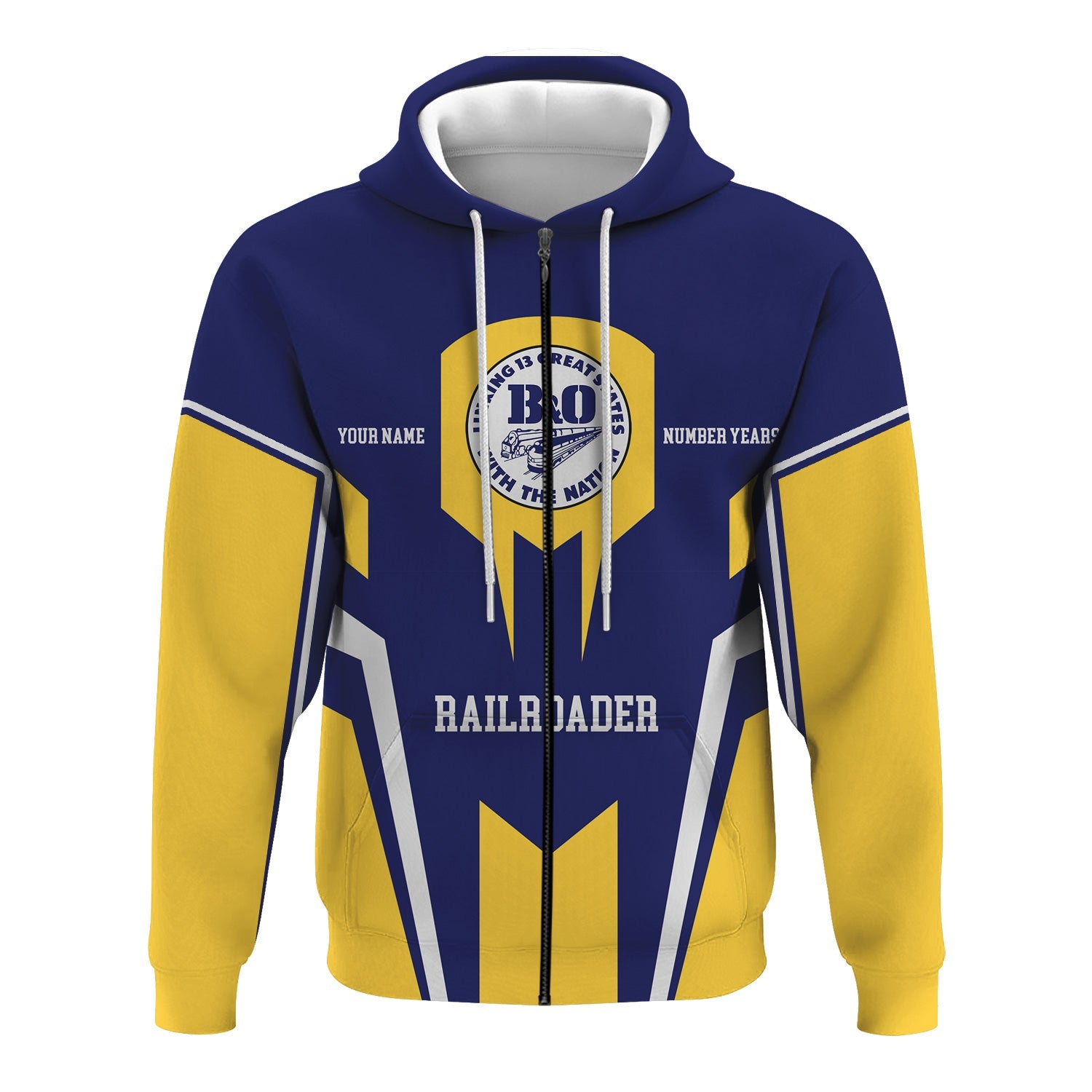 Railspirit Personalized B&O Great States Railroad Hoodie Custom Year Railroader Zip Up Hoodie Gift Idea For Train Lover