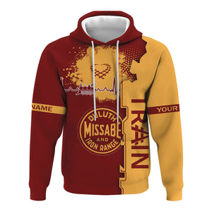 Railspirit Personalized Duluth, Missabe, & Iron Range Railroad Hoodie Engine Heartbeat and Track Love Style Zip Up Hoodie Gift Idea For Train Lovers