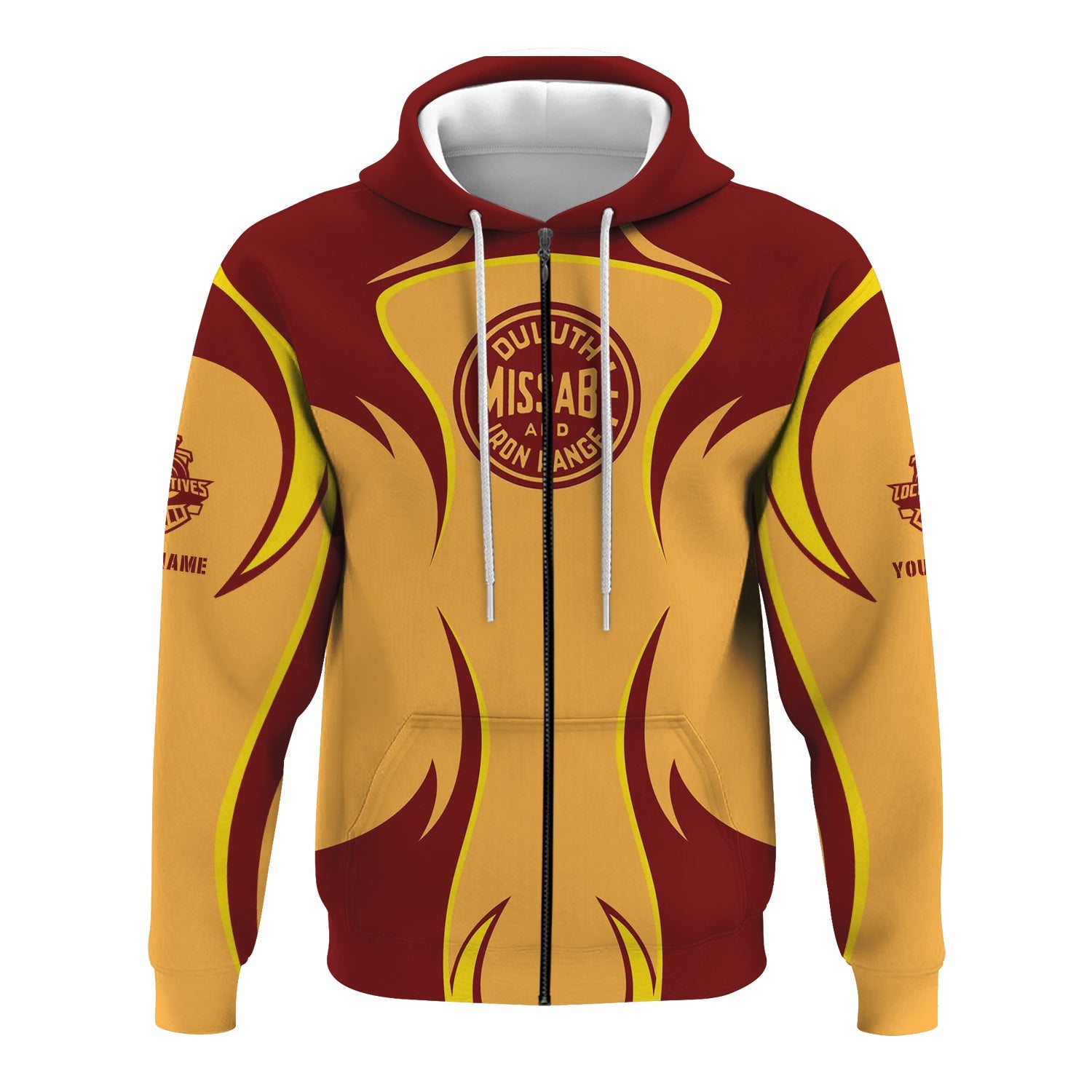 Railspirit Personalized Duluth, Missabe, & Iron Range Railroad Hoodie Distinctive Flame Style Zip Up Hoodie For Steam Engine Addict