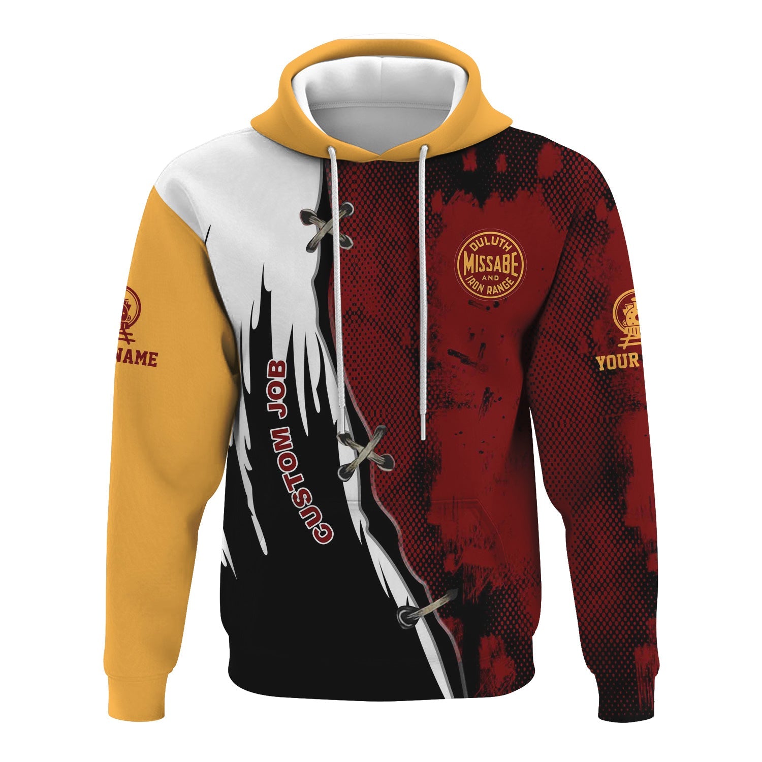 Railspirit Personalized Duluth, Missabe, & Iron Range Railroad Hoodie Retro Stitches Design with Custom Position Train Zip Up Hoodie