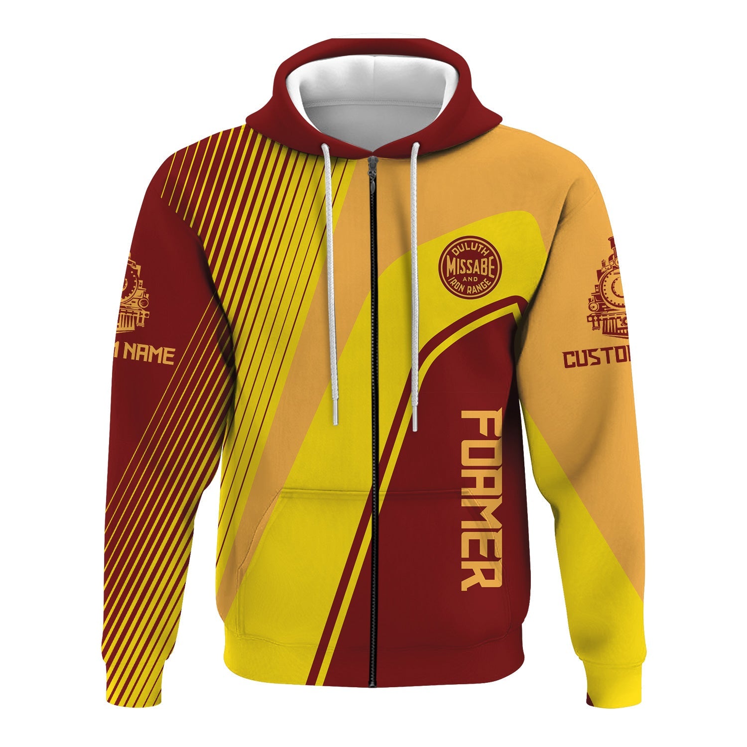 Railspirit Personalized Duluth, Missabe, & Iron Range Railroad Hoodie Vibrant Striking Style Zip Up Hoodie For Rail Enthusiasts