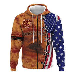 Railspirit Personalized Duluth, Missabe, & Iron Range Railroad Hoodie Retro American Express Train With USA Flag Zip Up Hoodie