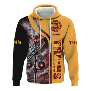 Railspirit Custom Name Duluth, Missabe, & Iron Range Railroad Hoodie Railroad Crossing Sign Printed Zip Hoodie