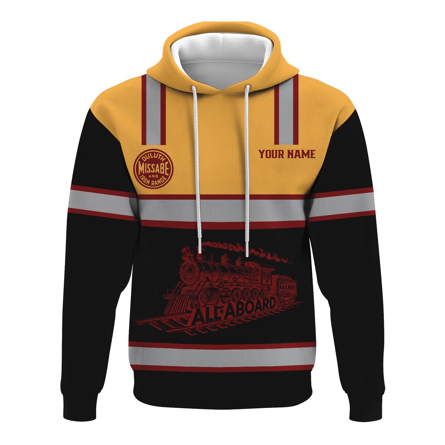 Railspirit Custom Name Duluth, Missabe, & Iron Range Railroad Hoodie Eat Train Sleep Repeat Printed Train Zip Hoodie