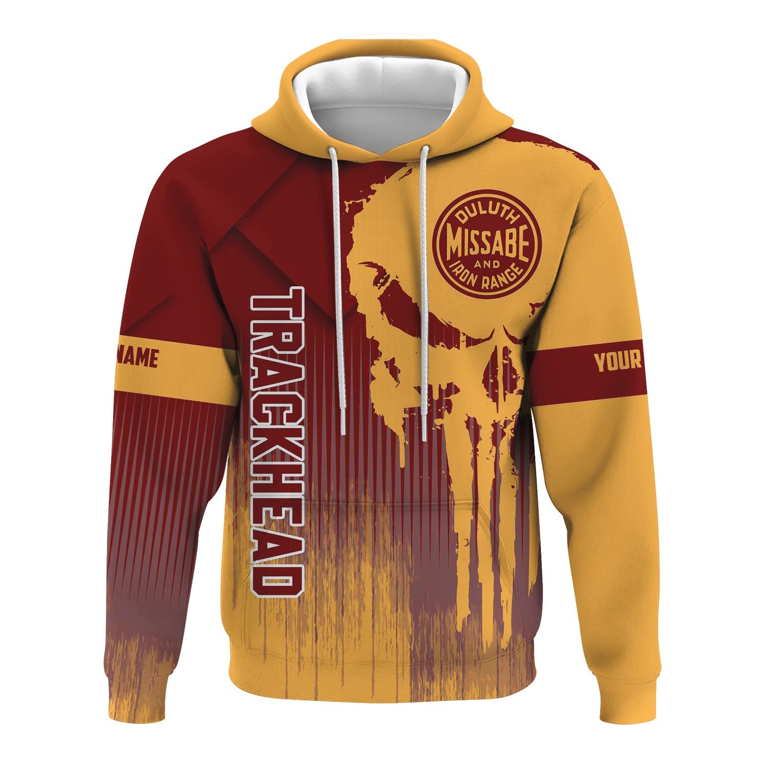 Railspirit Personalized Duluth, Missabe, & Iron Range Railroad Hoodie Skull Design with Custom Job Train Zip Up Hoodie for Trackhead Crew