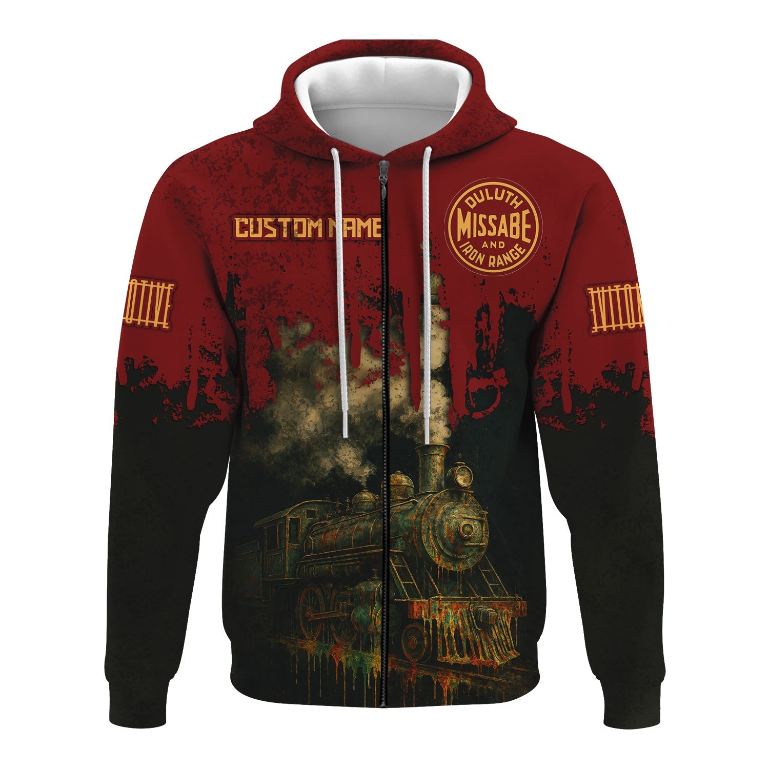 Railspirit Personalized Duluth, Missabe, & Iron Range Railroad Hoodie Vintage Train Art Style Zip Up Hoodie For Locomotive Fans