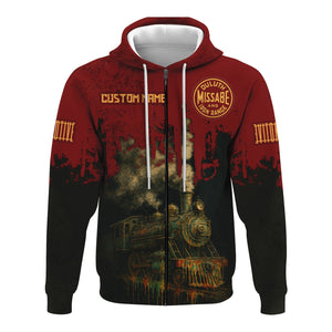 Railspirit Personalized Duluth, Missabe, & Iron Range Railroad Hoodie Vintage Train Art Style Zip Up Hoodie For Locomotive Fans