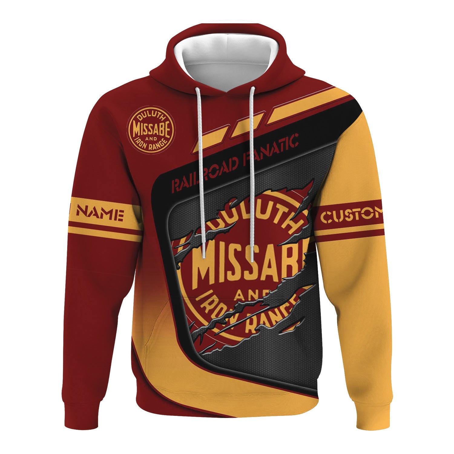 Railspirit Personalized Duluth, Missabe, & Iron Range Railroad Hoodie Ripped Texture Style Train Zip Up Hoodie For Railroad Fanatic