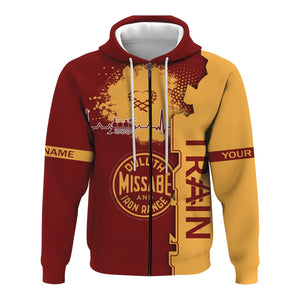 Railspirit Personalized Duluth, Missabe, & Iron Range Railroad Hoodie Engine Heartbeat and Track Love Style Zip Up Hoodie Gift Idea For Train Lovers