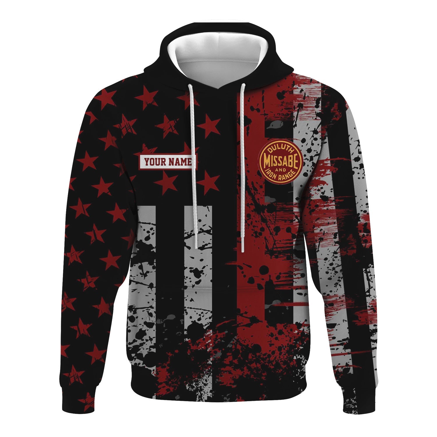 Railspirit Personalized Duluth, Missabe, & Iron Range Railroad Hoodie Artistic Paint American Flag Style Train Zip Up Hoodie