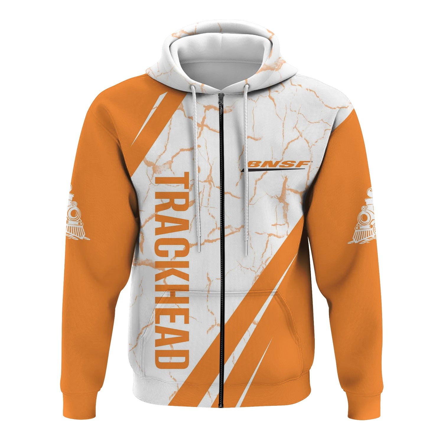 Railspirit Personalized BNSF Railway Hoodie Crackle Texture Style Train Zip Up Hoodie For Trackhead
