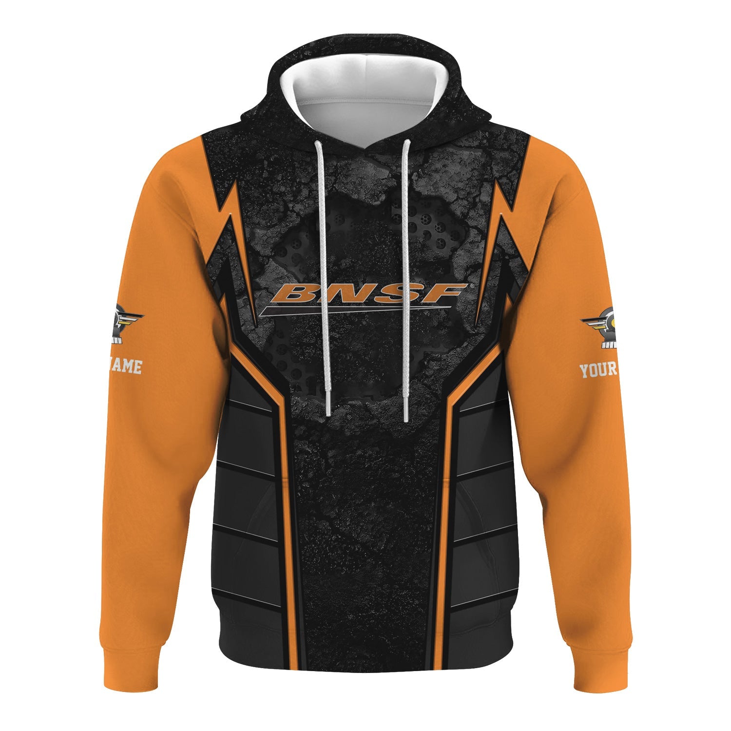 Railspirit Personalized BNSF Railway Hoodie Cracked Metal Design Train Zip Up Hoodie for Rail Enthusiasts
