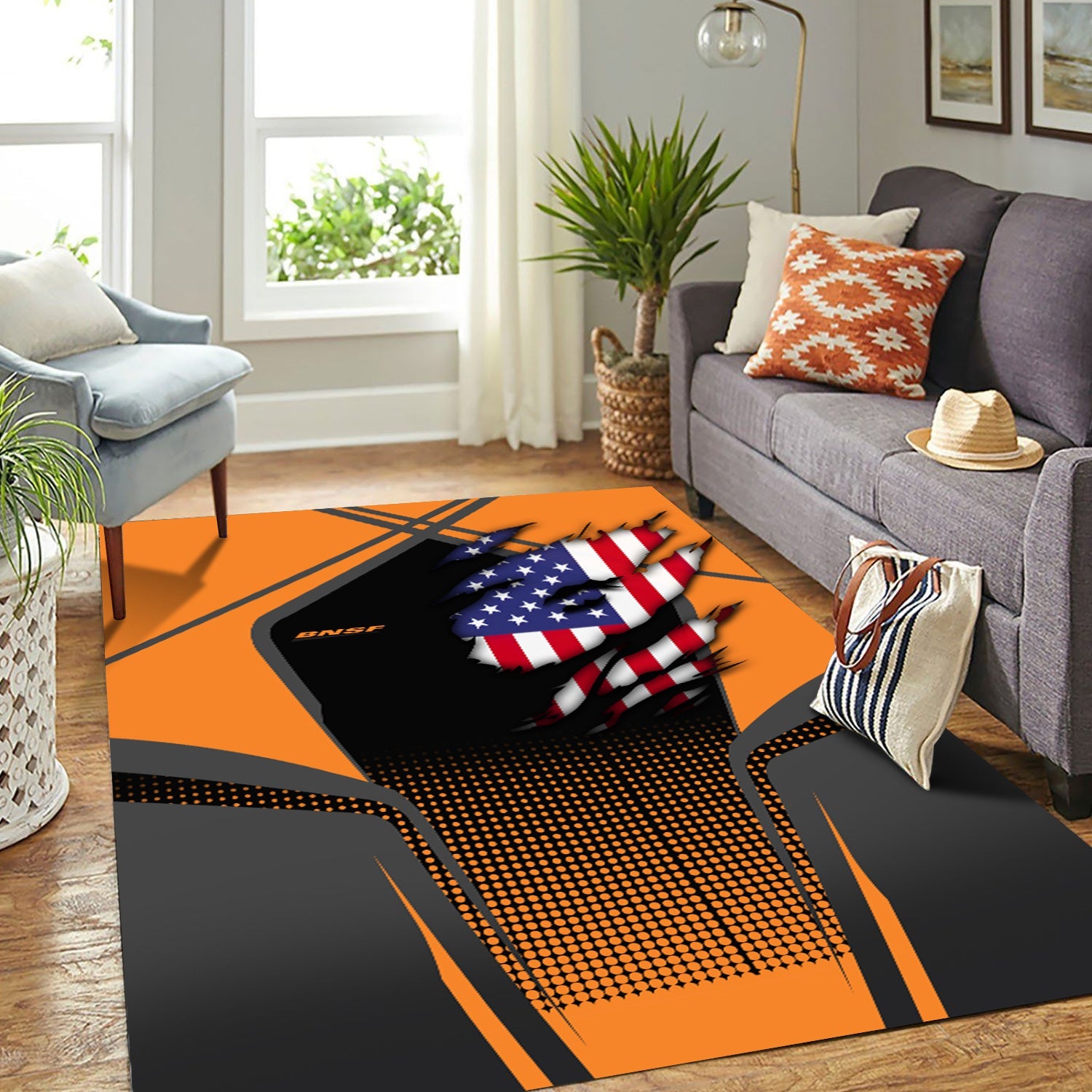 Railspirit Personalized BNSF Railway Area Rug American Eagle Vintage Train Rug