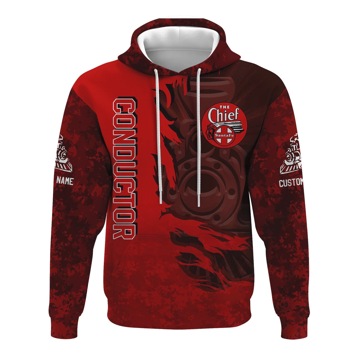 Railspirit Personalized The Chief Santa Fe Railroad Hoodie Blazing Style with Custom Position Train Zip Up Hoodie