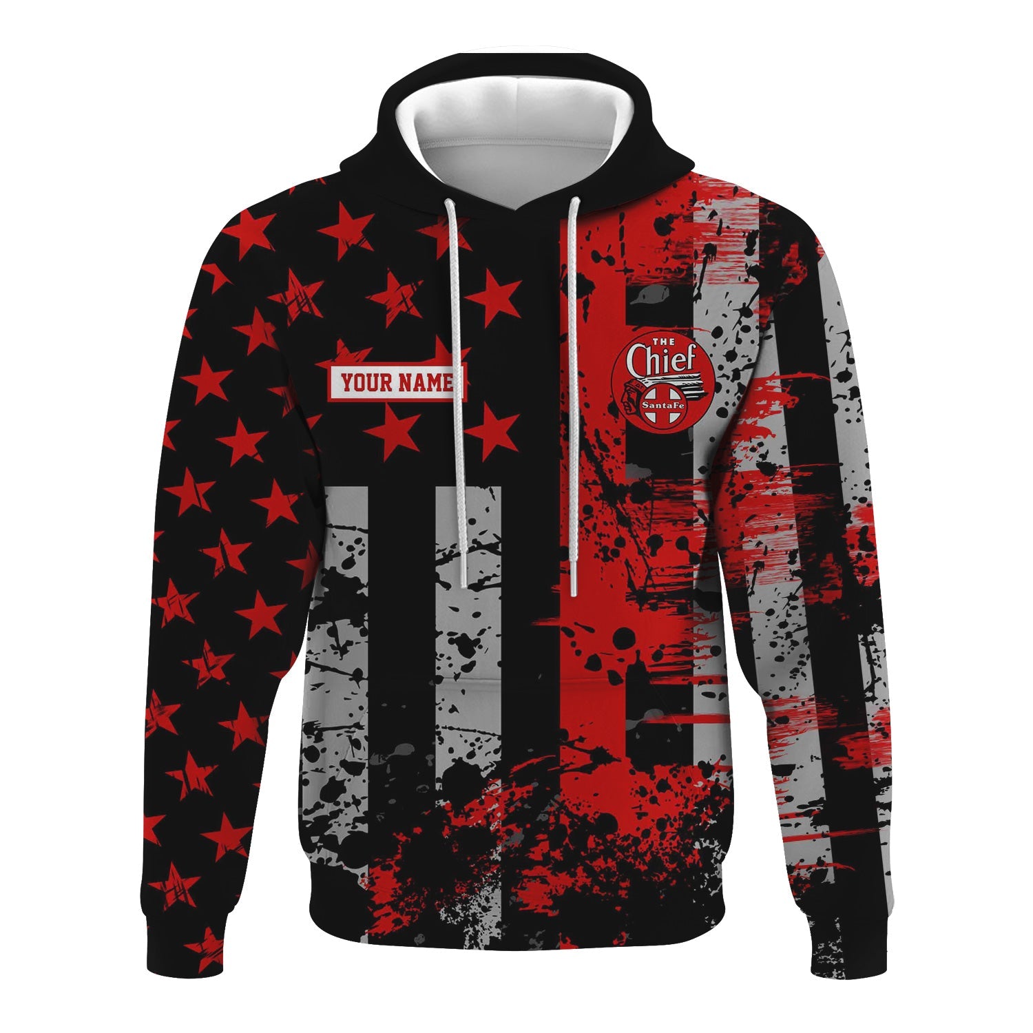 Railspirit Personalized The Chief Santa Fe Railroad Hoodie Artistic Paint American Flag Style Train Zip Up Hoodie