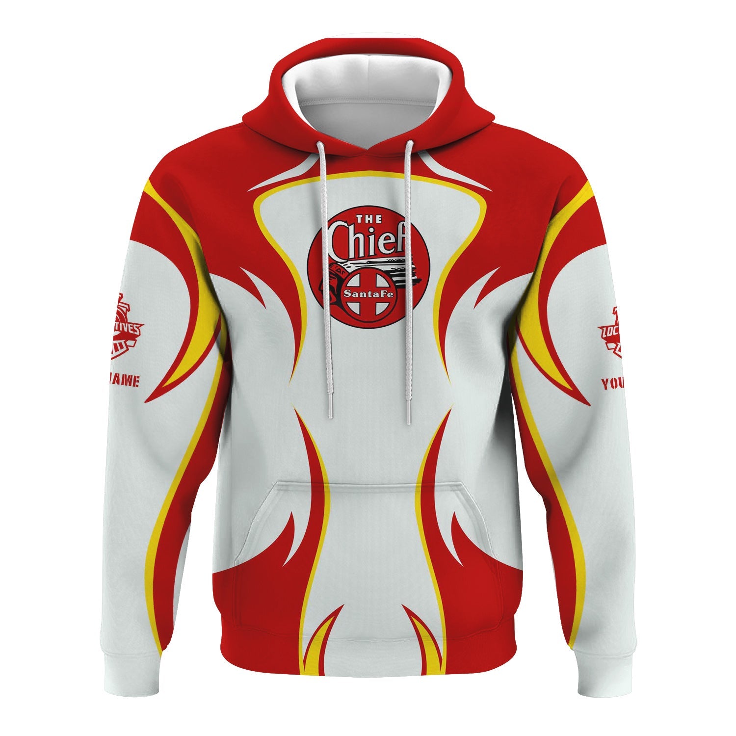 Railspirit Personalized The Chief Santa Fe Railroad Hoodie Distinctive Flame Style Zip Up Hoodie For Steam Engine Addict
