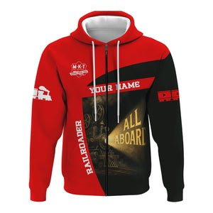 Railspirit Personalized Katy Railroad Hoodie All Aboard Steam Train Movie Projector Style Zip Up Hoodie