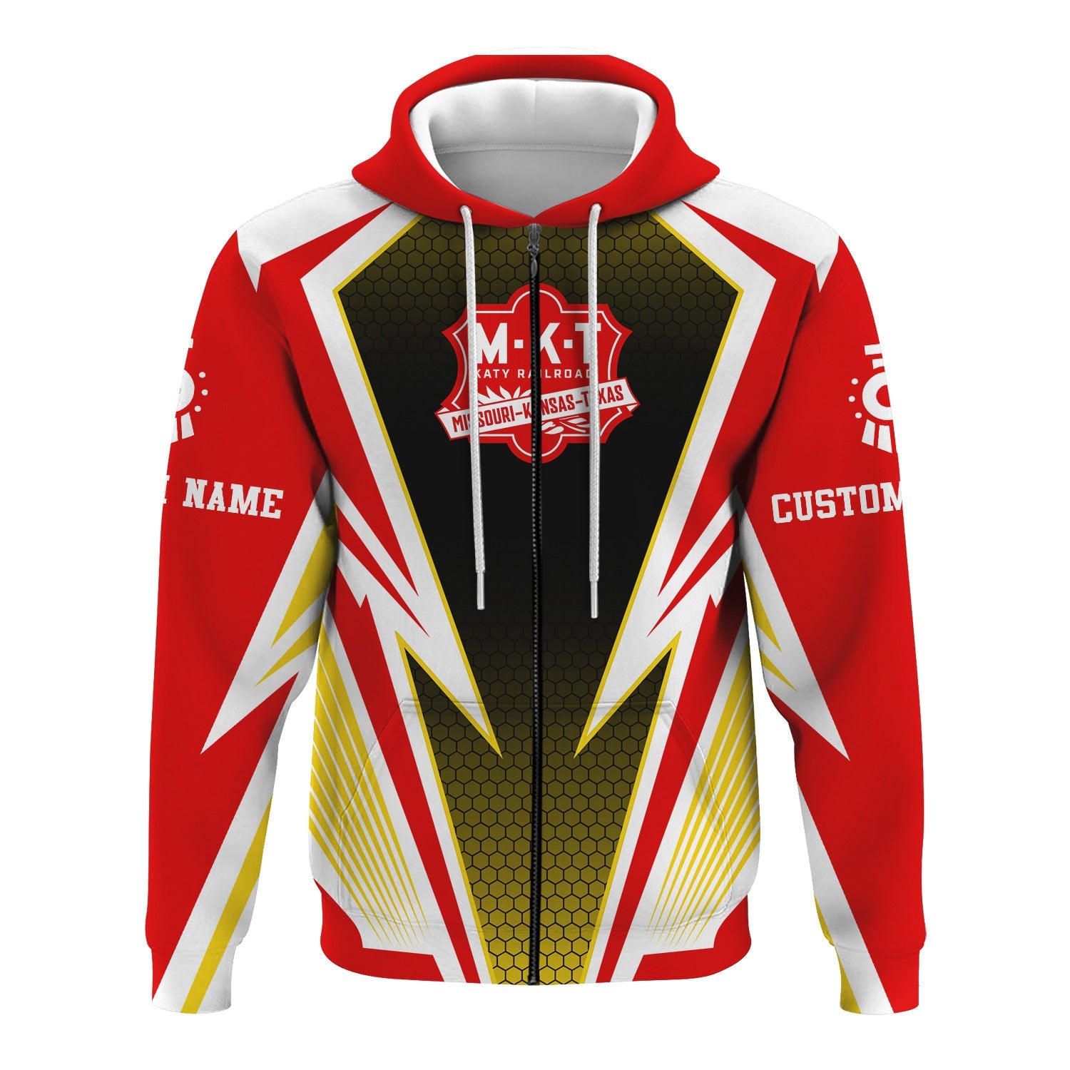 Railspirit Personalized Katy Railroad Hoodie Lightning Graphic Style Zip Up Hoodie Gift Idea For Train Lover