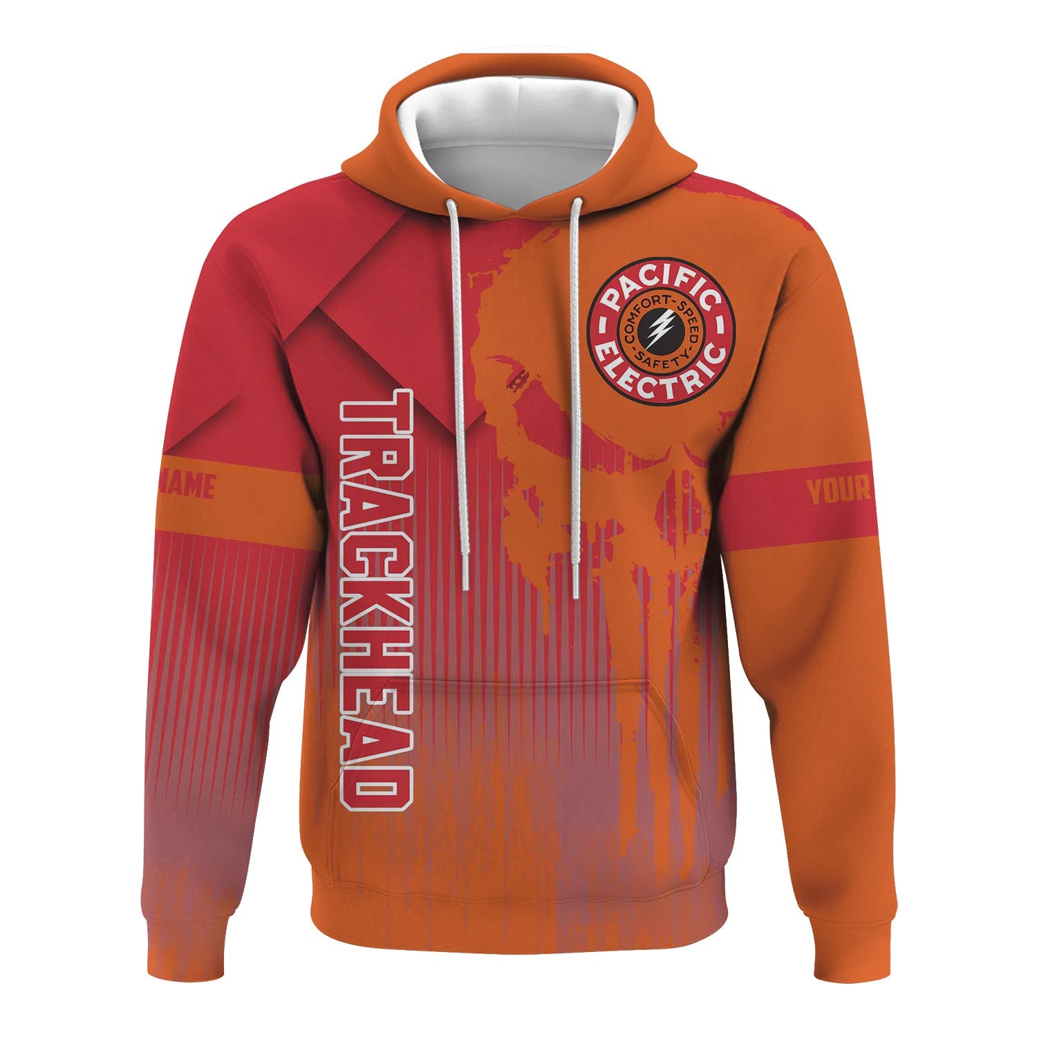 Railspirit Personalized Pacific Electric Railroad Hoodie Skull Design with Custom Job Train Zip Up Hoodie for Trackhead Crew