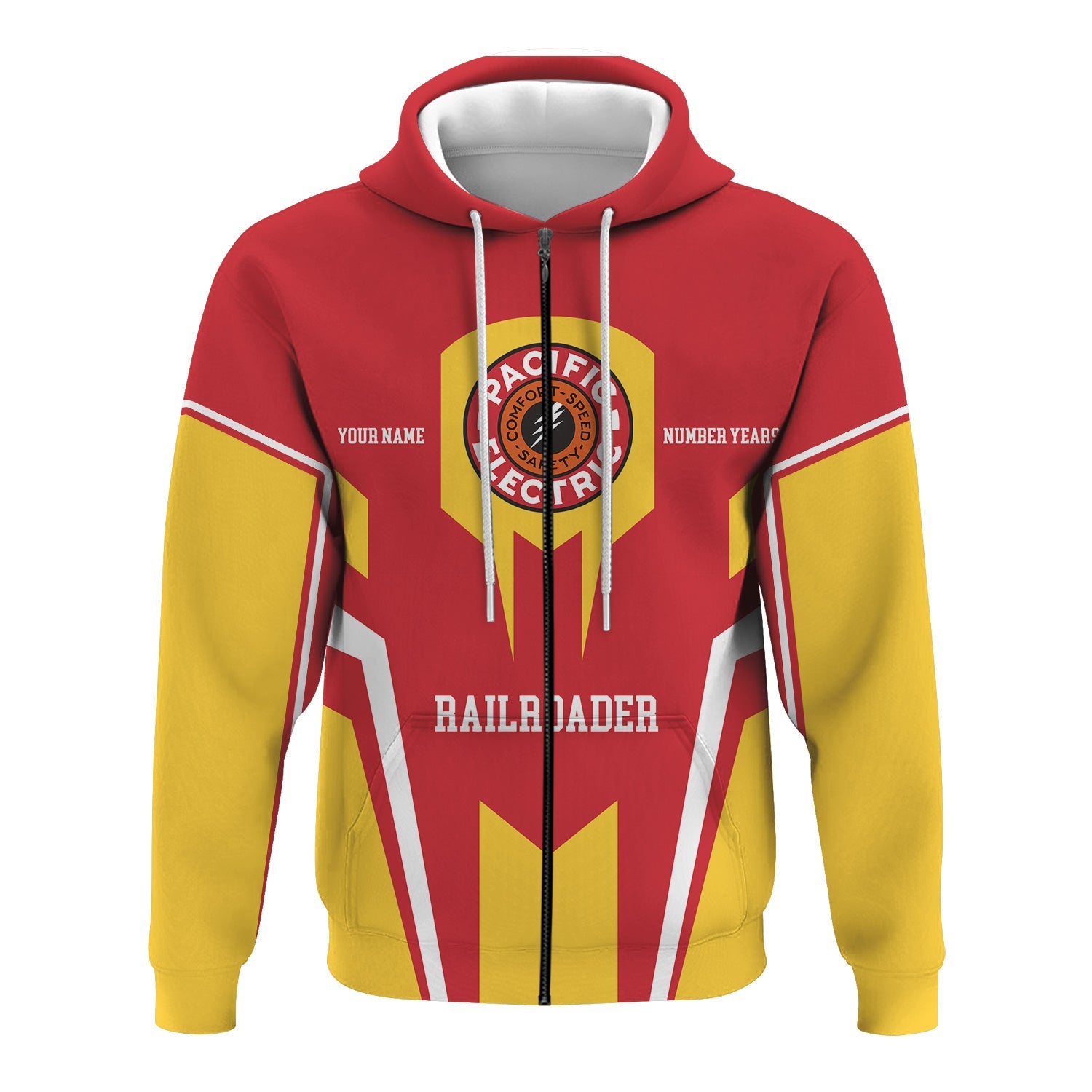 Railspirit Personalized Pacific Electric Railroad Hoodie Custom Year Railroader Zip Up Hoodie Gift Idea For Train Lover