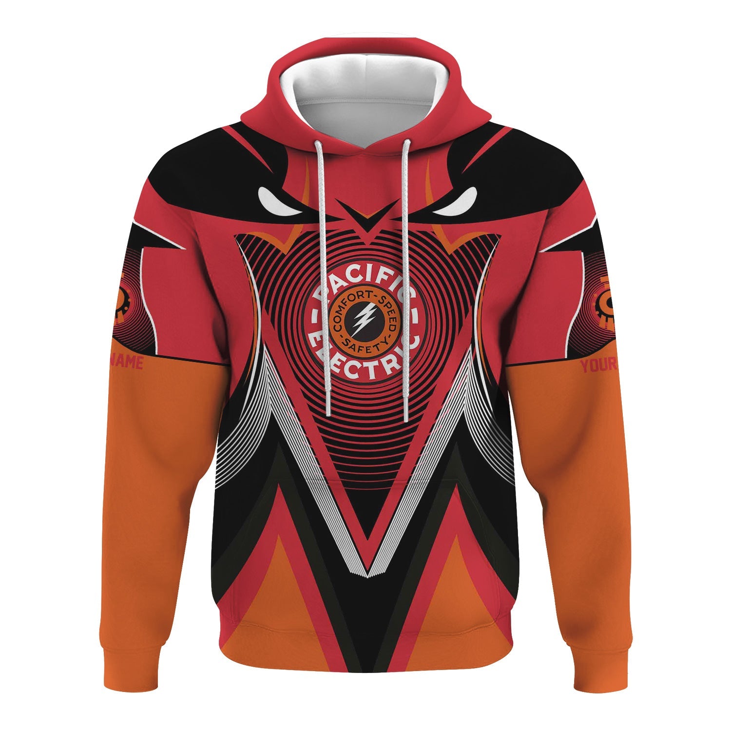 Railspirit Personalized Pacific Electric Railroad Hoodie Vibrant Graphic Pattern Zip Up Hoodie For Train Enthusiasts