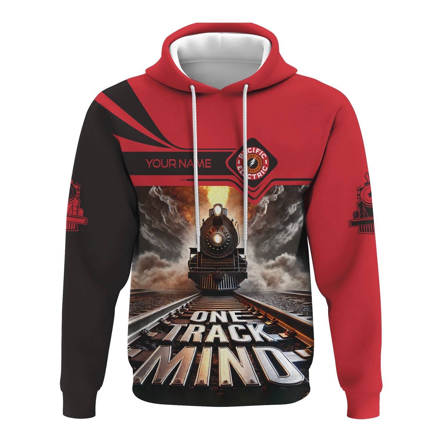 Railspirit Personalized Pacific Electric Railroad Hoodie One Track Mind Train Printed ZIp Up Hoodie