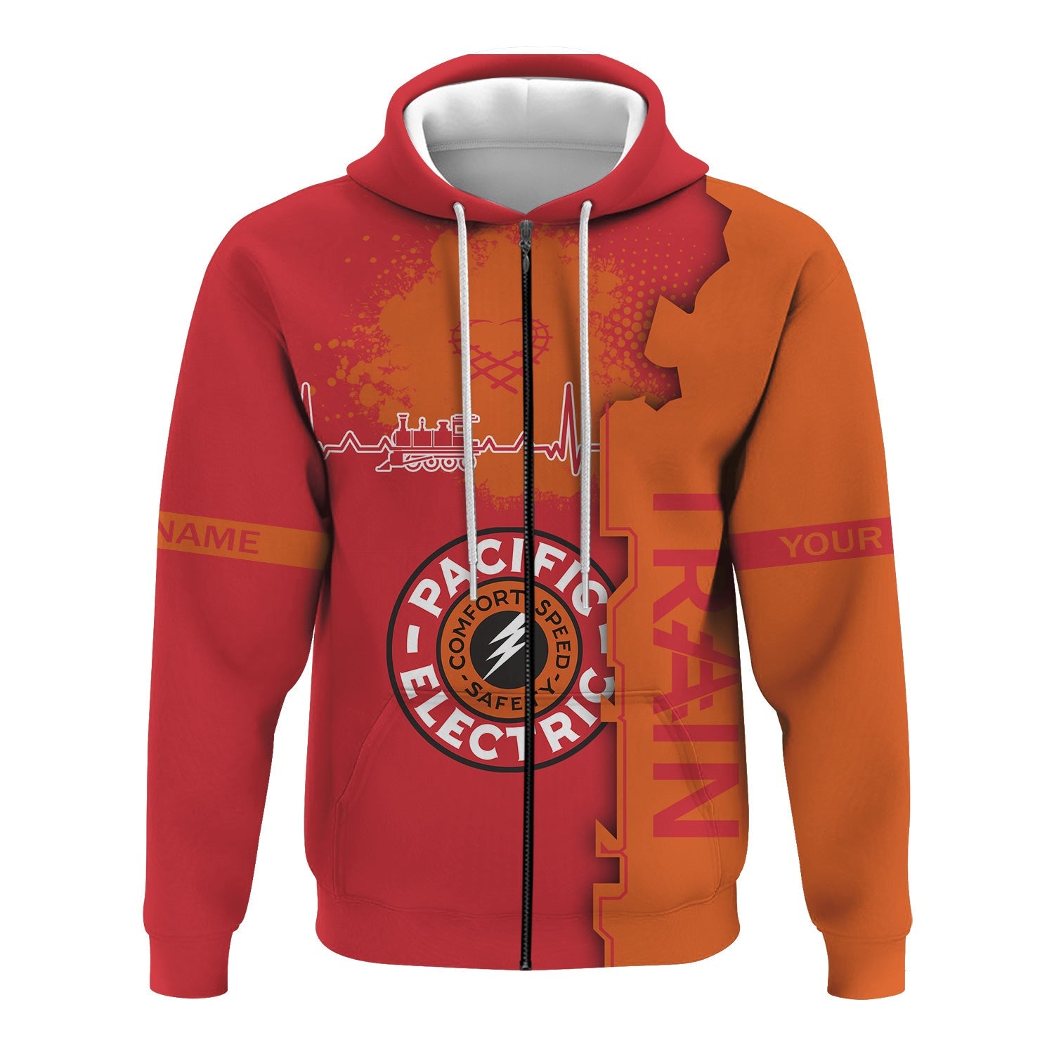 Railspirit Personalized Pacific Electric Railroad Hoodie Engine Heartbeat and Track Love Style Zip Up Hoodie Gift Idea For Train Lovers