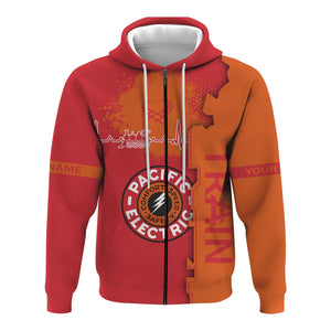 Railspirit Personalized Pacific Electric Railroad Hoodie Engine Heartbeat and Track Love Style Zip Up Hoodie Gift Idea For Train Lovers