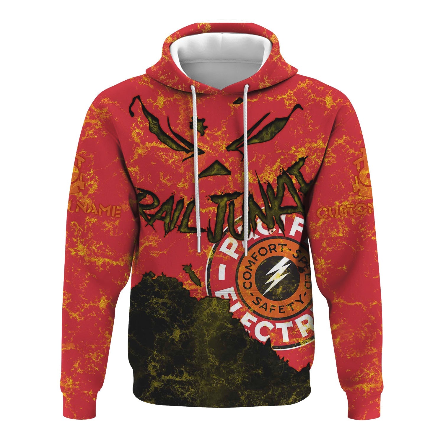 Railspirit Personalized Pacific Electric Railroad Hoodie Torn Graphic Style Train Zip Up Hoodie For Rail Junkie