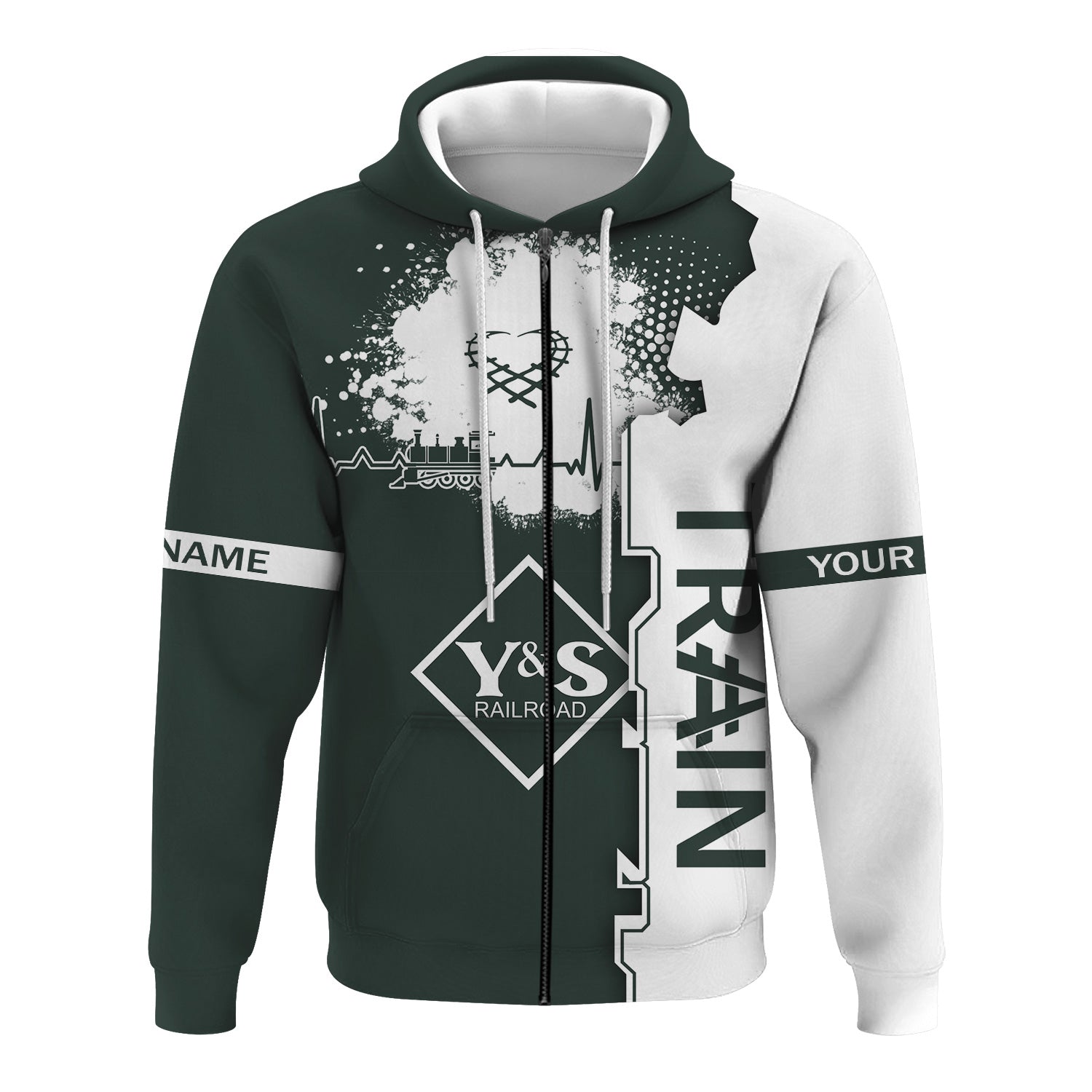 Railspirit Personalized Youngstown & Southern Railroad Hoodie Engine Heartbeat and Track Love Style Zip Up Hoodie Gift Idea For Train Lovers