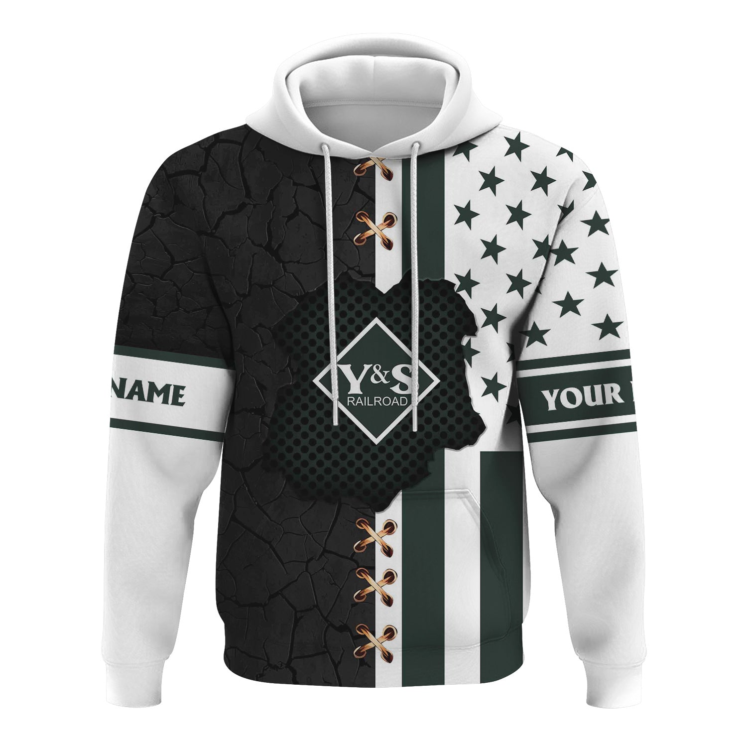 Railspirit Personalized Youngstown & Southern Railroad Hoodie American Flag with Crack Effect Train Zip Up Hoodie