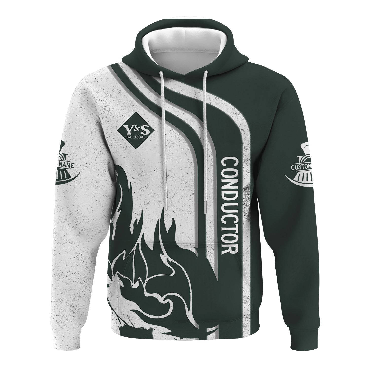 Railspirit Personalized Youngstown & Southern Railroad Hoodie Flame Design with Custom Job Position Train Zip Up Hoodie