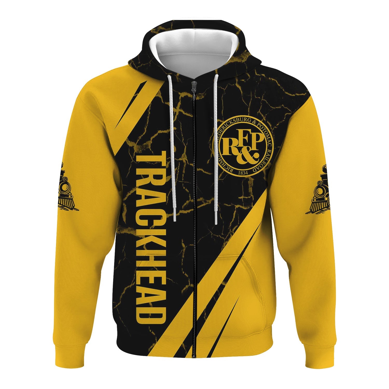 Railspirit Personalized Richmond, Fredericksburg And Potomac Railroad Hoodie Crackle Texture Style Train Zip Up Hoodie For Trackhead