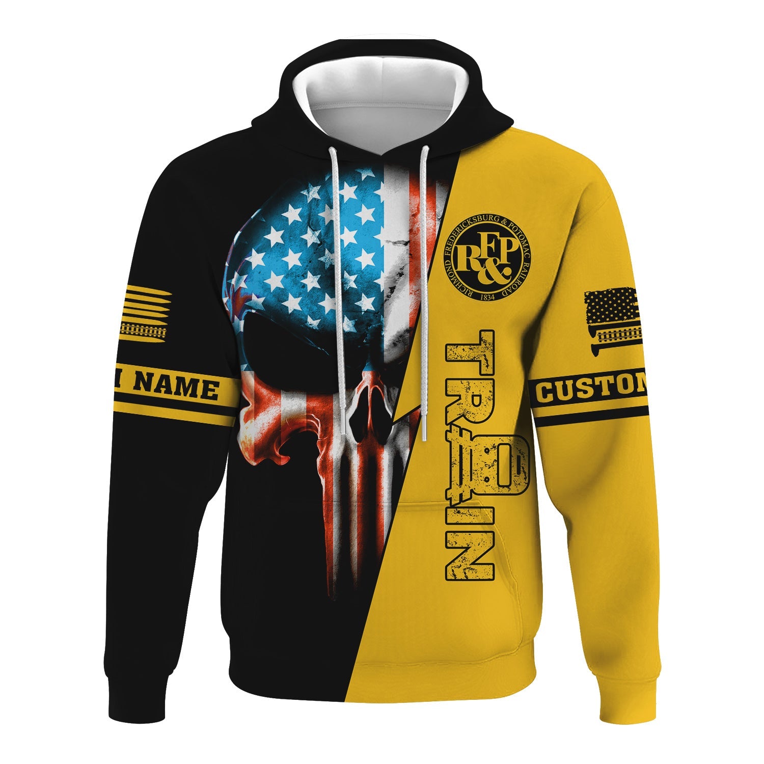 Railspirit Personalized Richmond, Fredericksburg And Potomac Railroad Hoodie Train Skull American Flag Zip Up Hoodie All Over Print