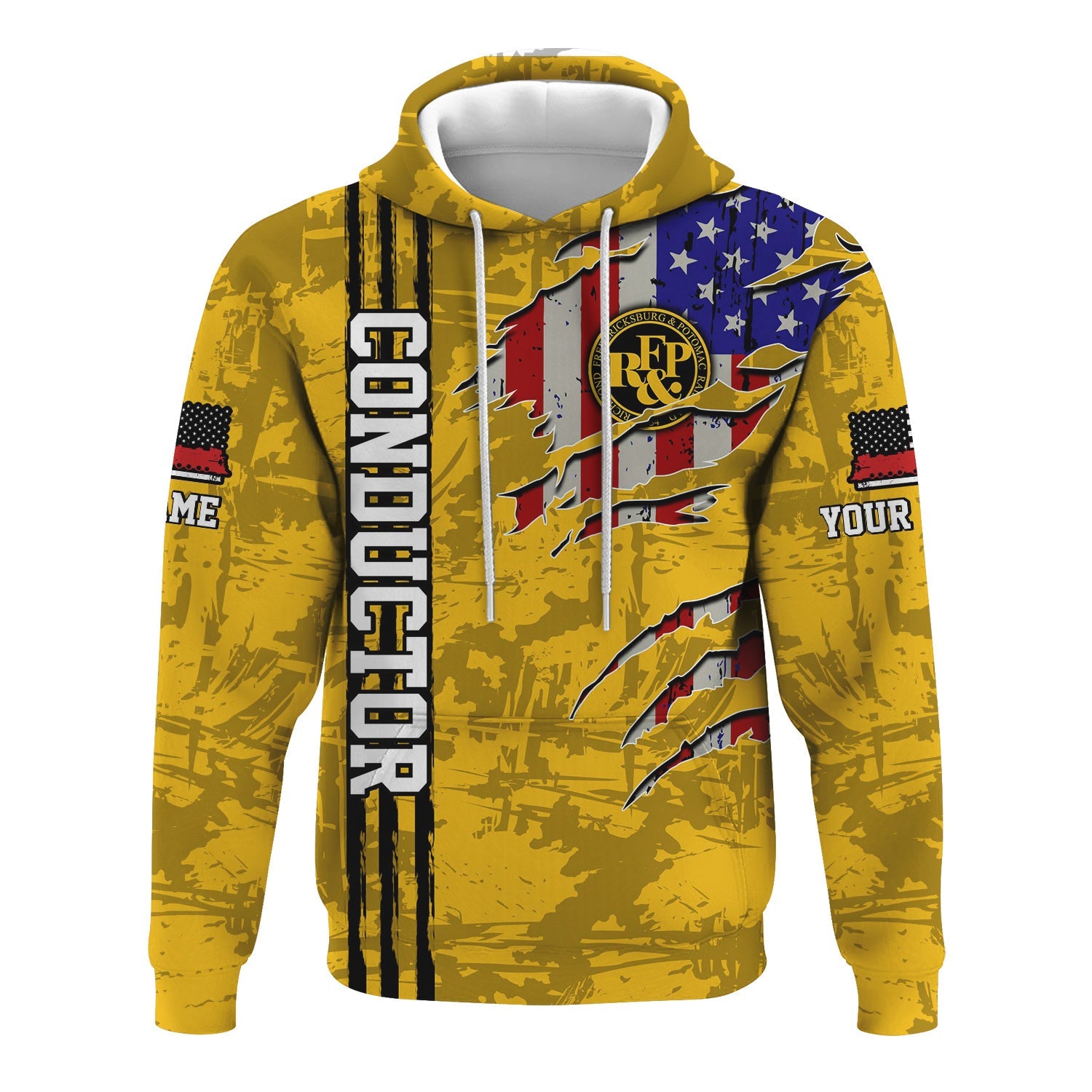 Railspirit Personalized Richmond, Fredericksburg And Potomac Railroad Hoodie USA Flag Claw Art with Custom Job Train Zip Up Hoodie