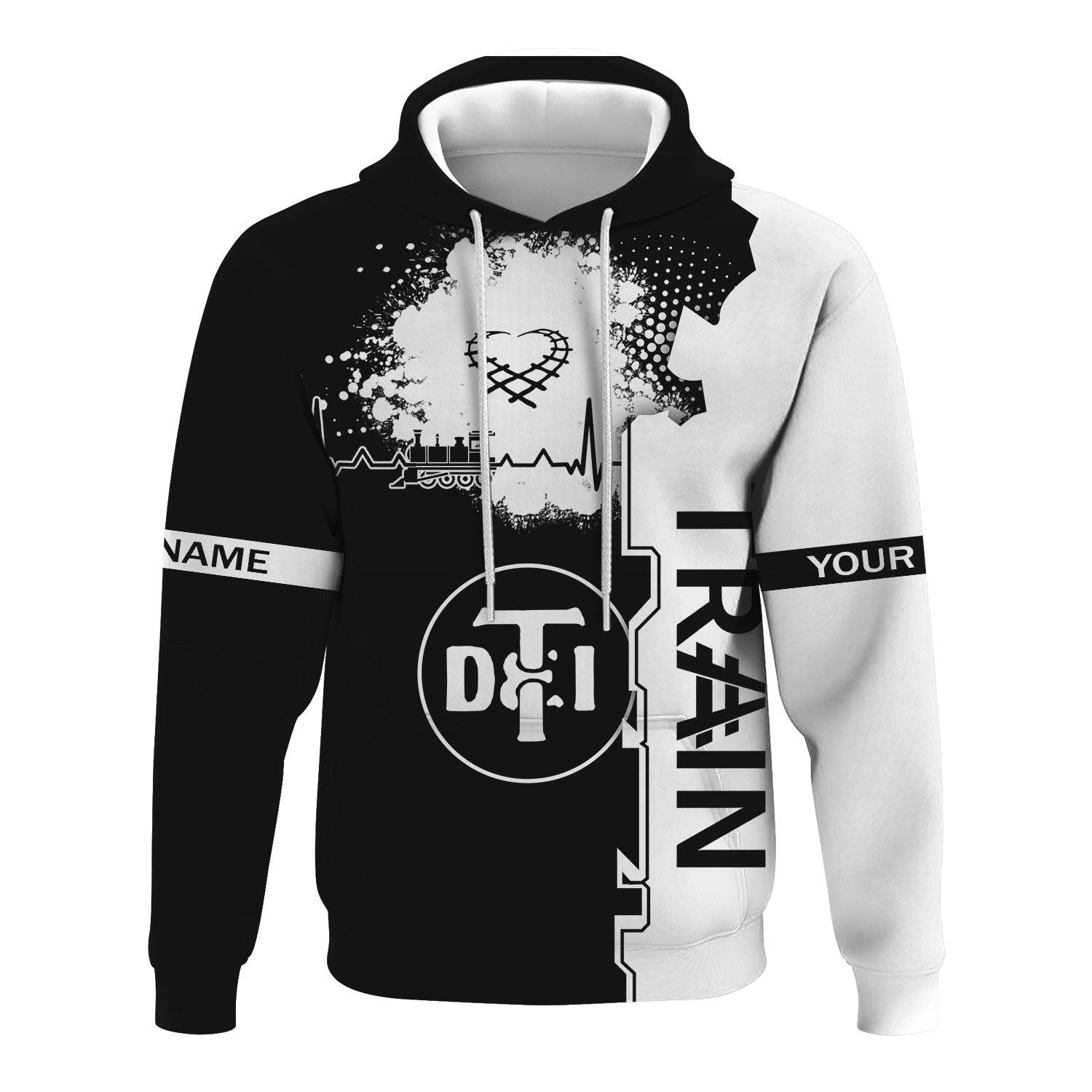 Railspirit Personalized Detroit Toledo And Ironton Railroad Hoodie Engine Heartbeat and Track Love Style Zip Up Hoodie Gift Idea For Train Lovers