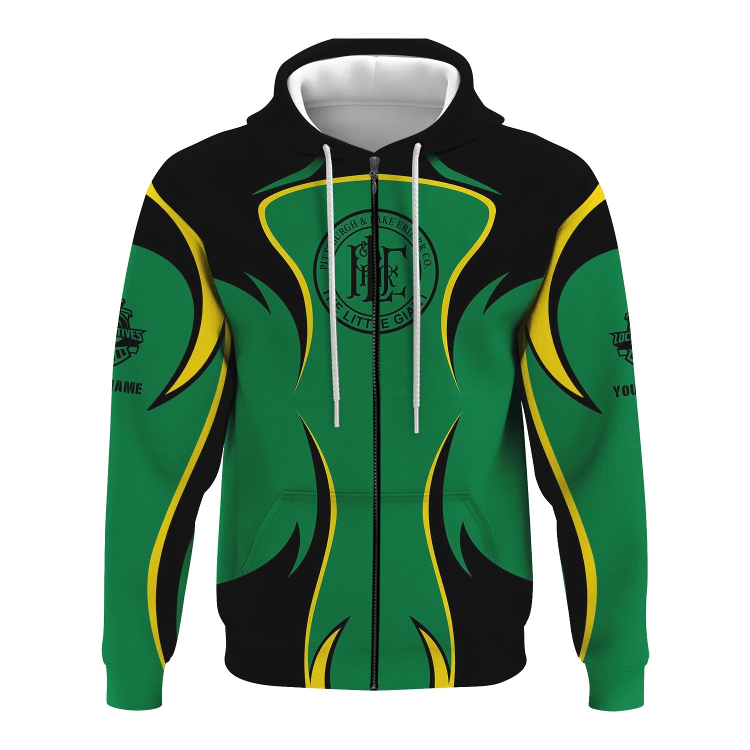 Railspirit Personalized Pittsburgh And Lake Erie Railroad Hoodie Distinctive Flame Style Zip Up Hoodie For Steam Engine Addict