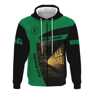 Railspirit Personalized Pittsburgh And Lake Erie Railroad Hoodie All Aboard Steam Train Movie Projector Style Zip Up Hoodie
