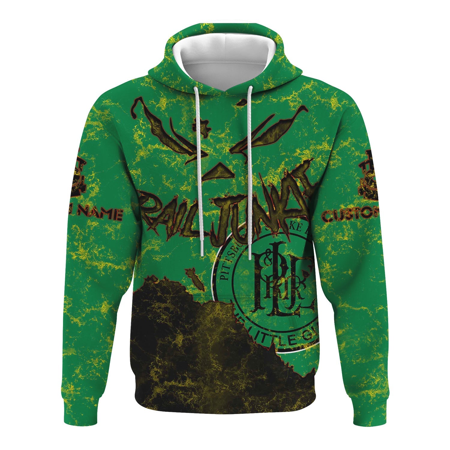 Railspirit Personalized Pittsburgh And Lake Erie Railroad Hoodie Torn Graphic Style Train Zip Up Hoodie For Rail Junkie