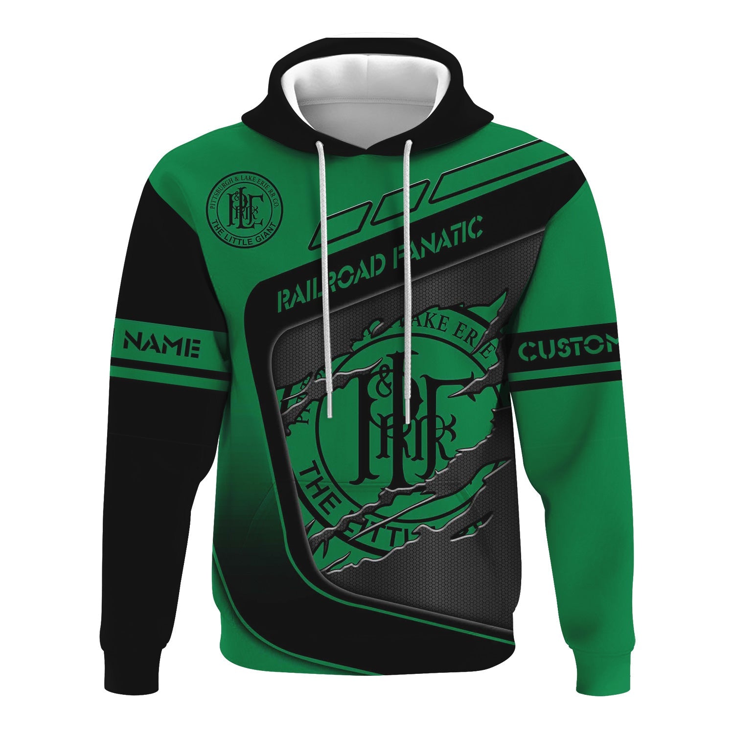 Railspirit Personalized Pittsburgh And Lake Erie Railroad Hoodie Ripped Texture Style Train Zip Up Hoodie For Railroad Fanatic