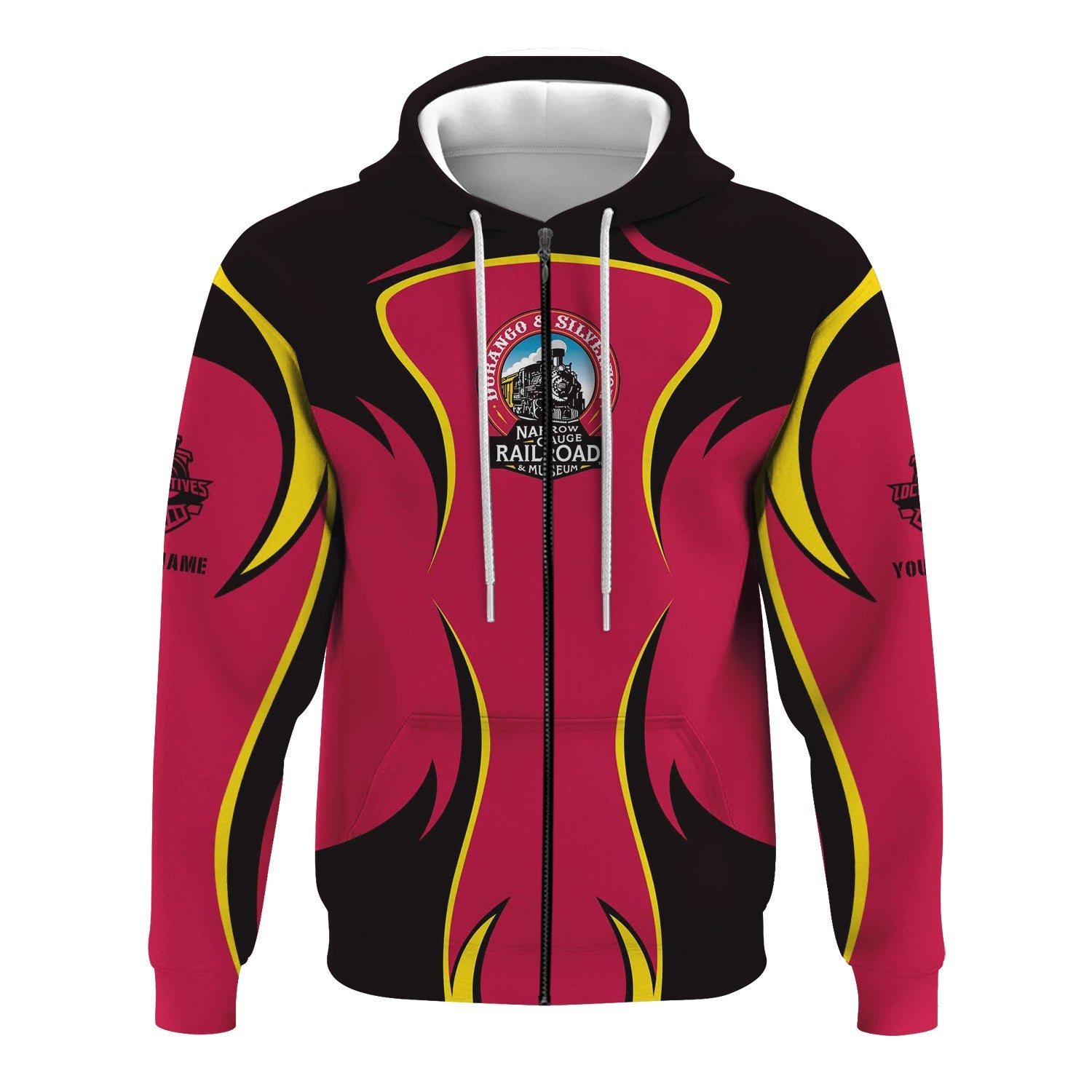 Railspirit Personalized Durango And Silverton Narrow Gauge Railroad Hoodie Distinctive Flame Style Zip Up Hoodie For Steam Engine Addict