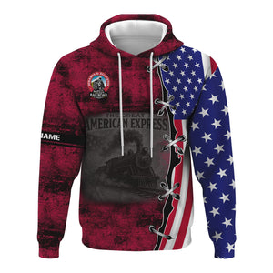 Railspirit Personalized Durango And Silverton Narrow Gauge Railroad Hoodie Retro American Express Train With USA Flag Zip Up Hoodie
