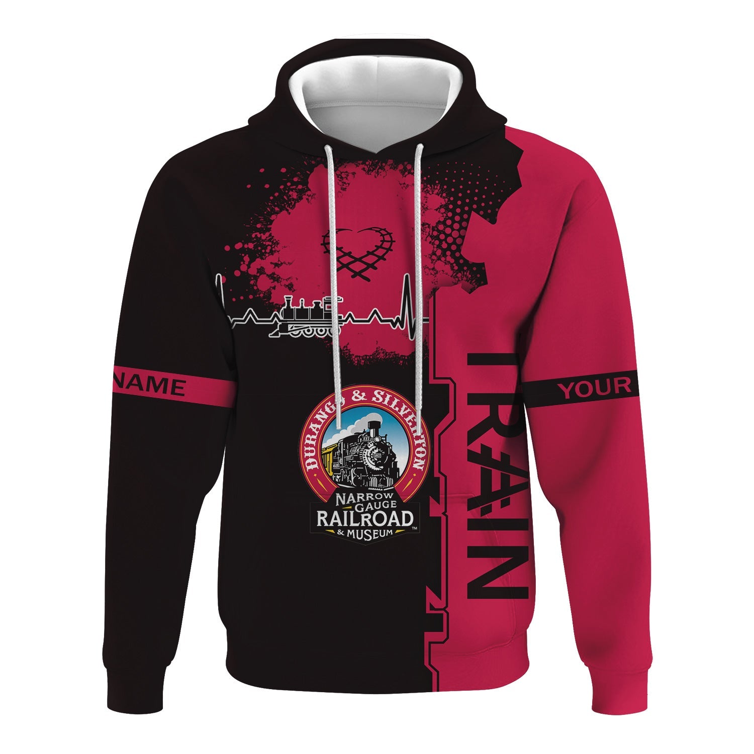 Railspirit Personalized Durango And Silverton Narrow Gauge Railroad Hoodie Engine Heartbeat and Track Love Style Zip Up Hoodie