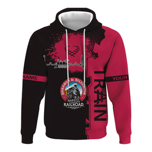 Railspirit Personalized Durango And Silverton Narrow Gauge Railroad Hoodie Engine Heartbeat and Track Love Style Zip Up Hoodie