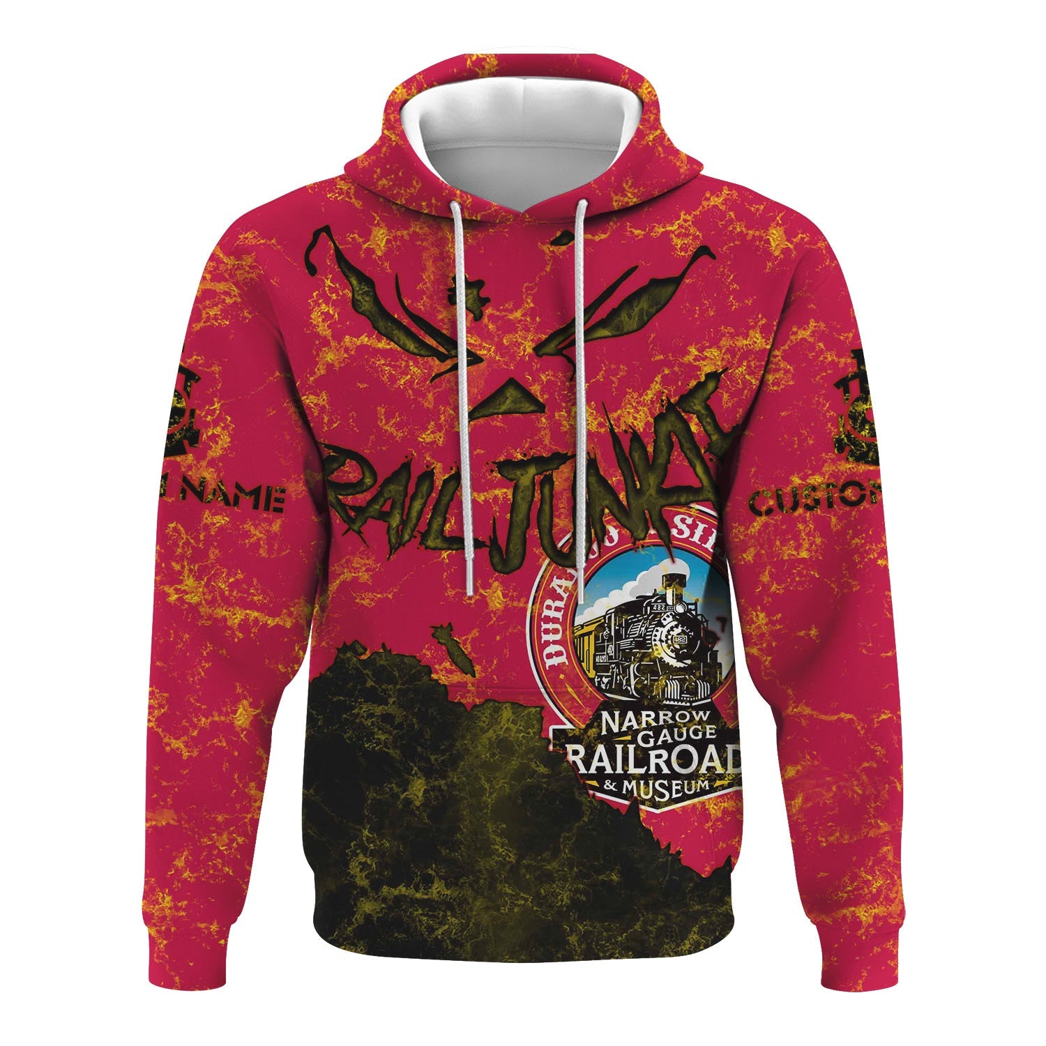 Railspirit Personalized Durango And Silverton Narrow Gauge Railroad Hoodie Torn Graphic Style Train Zip Up Hoodie For Rail Junkie