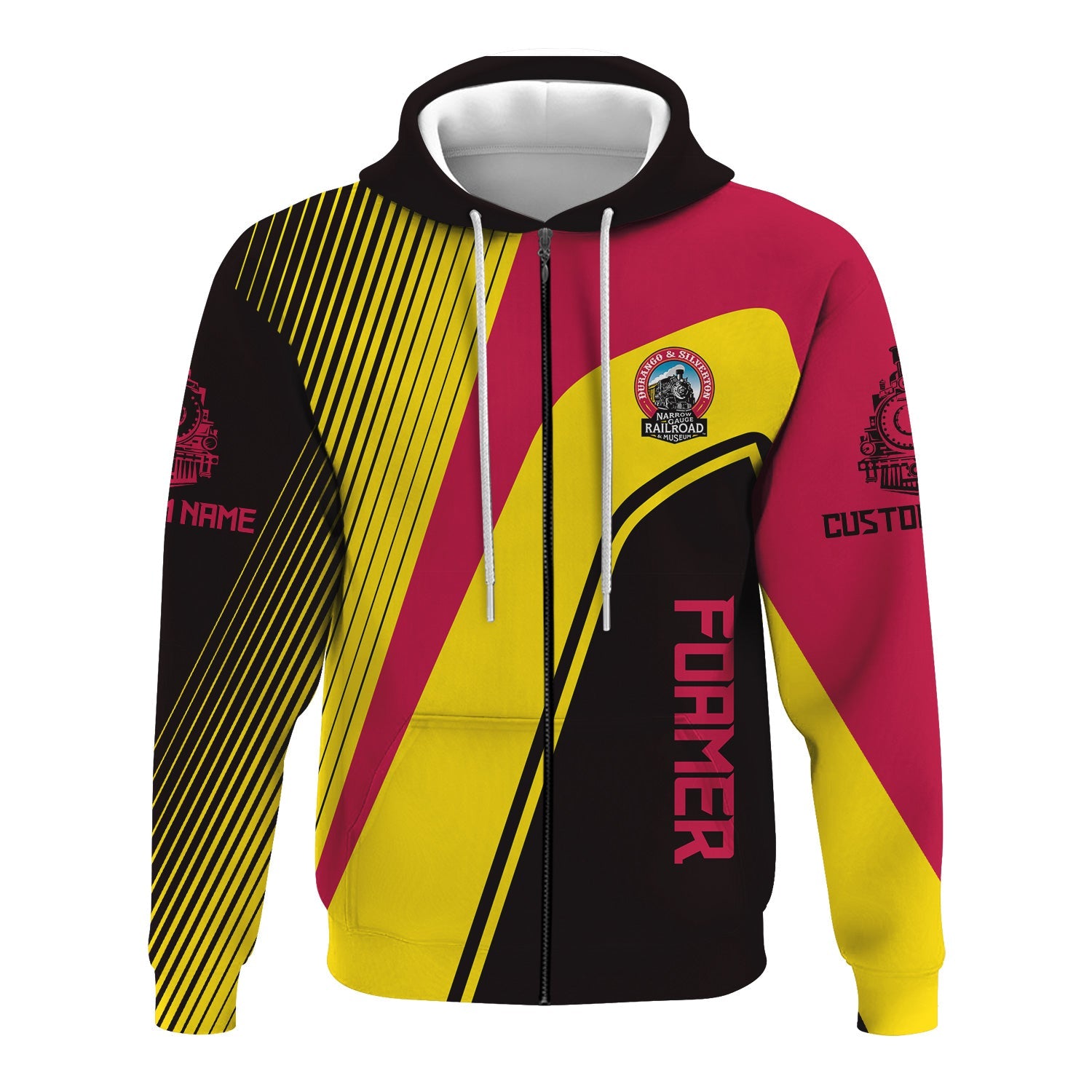 Railspirit Personalized Durango And Silverton Narrow Gauge Railroad Hoodie Vibrant Striking Style Zip Up Hoodie For Rail Enthusiasts