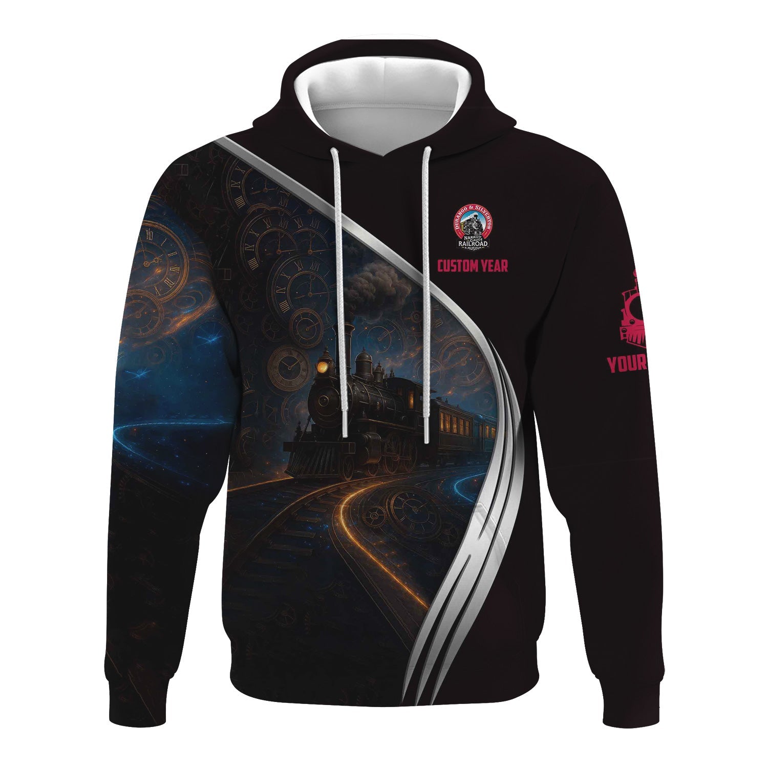 Railspirit Personalized Durango And Silverton Narrow Gauge Railroad Hoodie Steampunk Locomotive with Custom Year Train Zip Up Hoodie