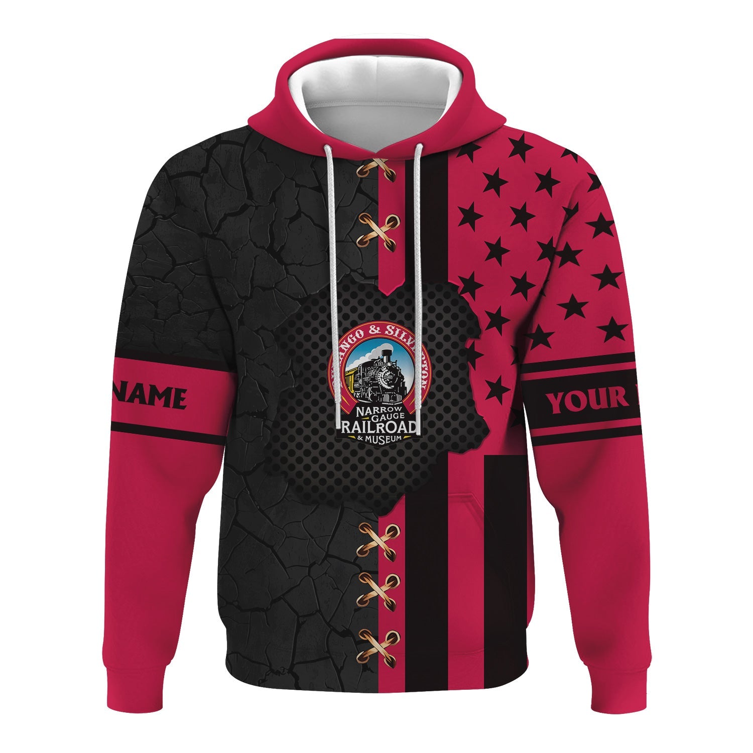 Railspirit Personalized Durango And Silverton Narrow Gauge Railroad Hoodie American Flag with Crack Effect Train Zip Up Hoodie