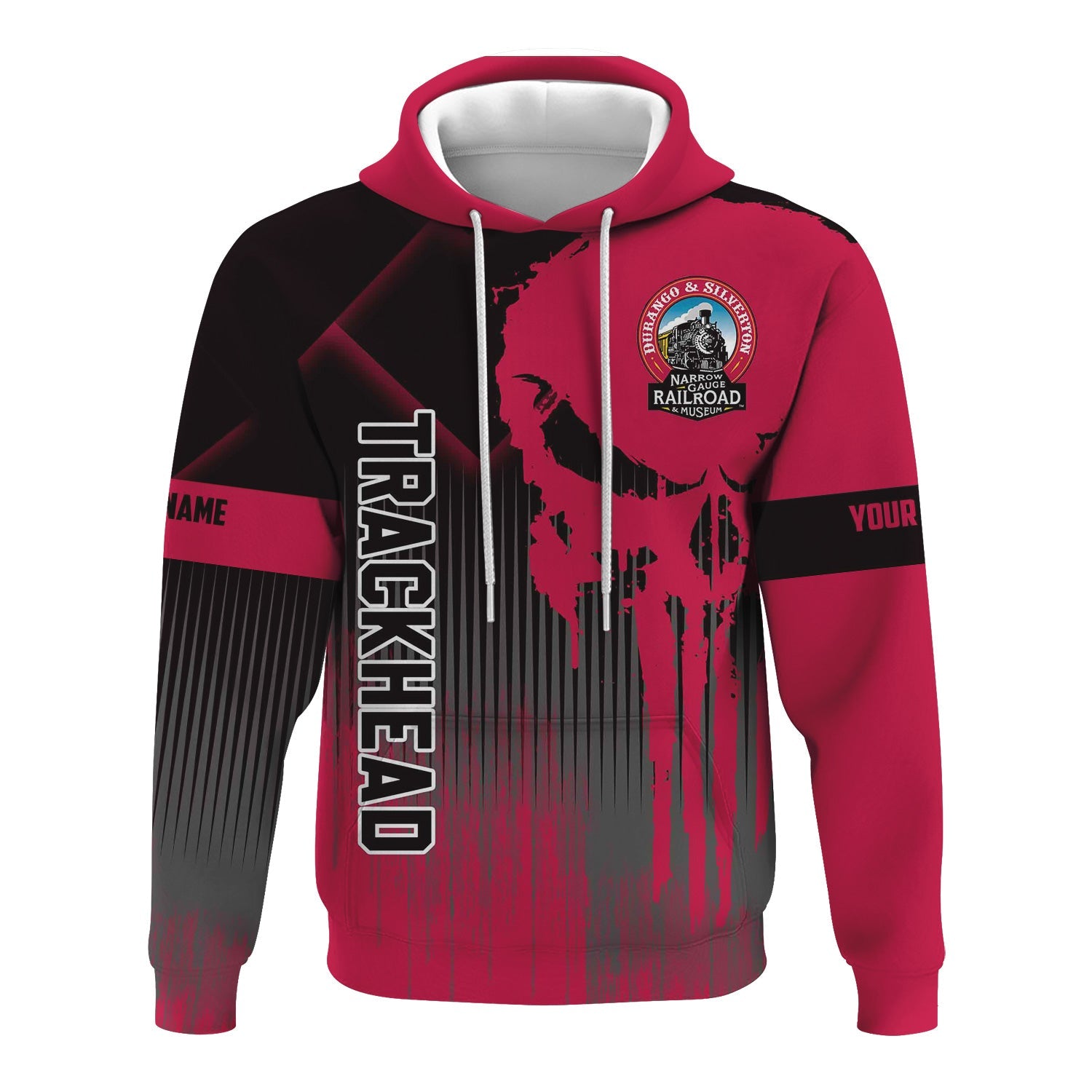 Railspirit Personalized Durango And Silverton Narrow Gauge Railroad Hoodie Skull Design with Custom Job Train Zip Up Hoodie for Trackhead Crew