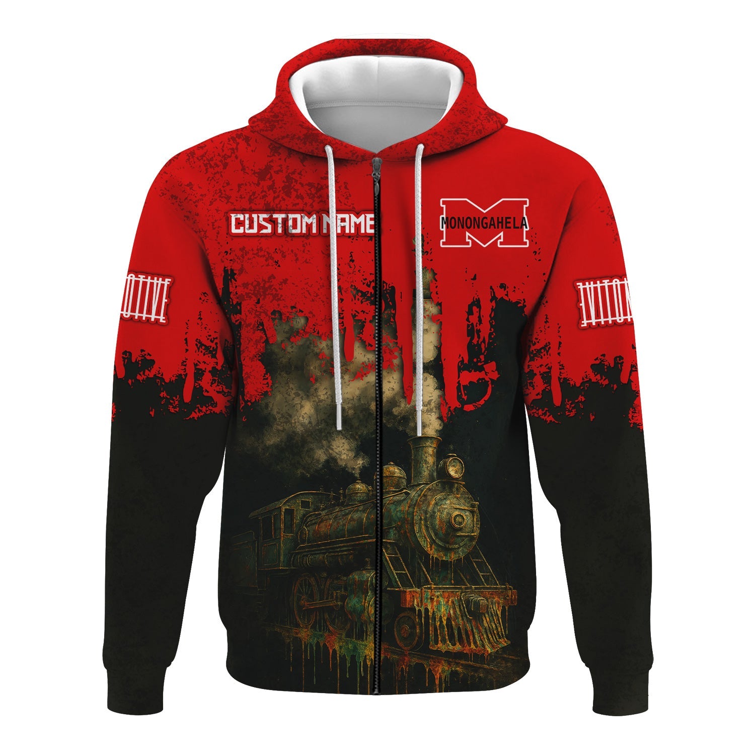 Railspirit Personalized Monongahela Railroad Hoodie Vintage Train Art Style Zip Up Hoodie For Locomotive Fans